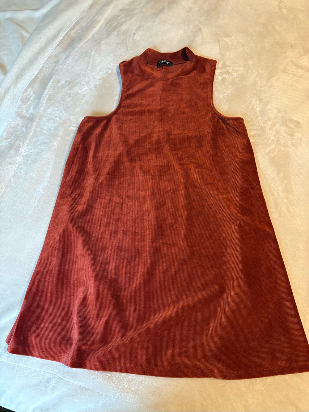 BeBop Sleeveless Mock Neck A-Line Dress in Burnt Orange
